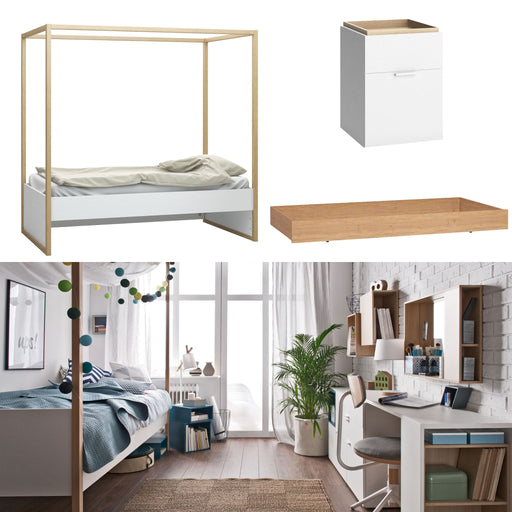 4You Canopy Single XL Bed - 3 Piece Bundle - Oak-Bedroom Furniture Sets