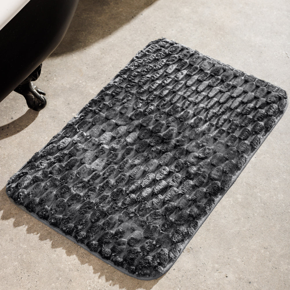 Brooklyn Jacquard Memory Foam Bathroom Mat Dark Grey 2 Piece