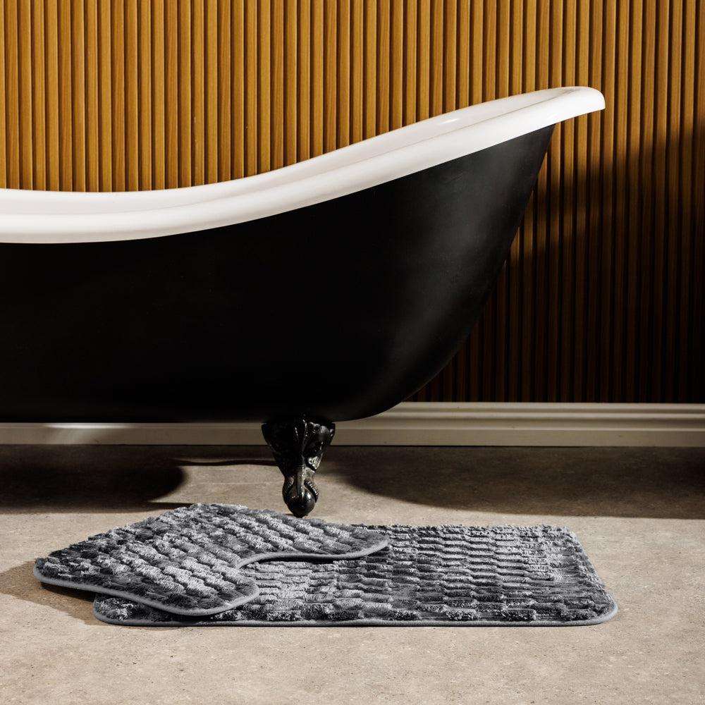 Brooklyn Jacquard Memory Foam Bathroom Mat Dark Grey 2 Piece