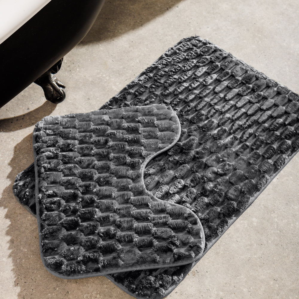 Brooklyn Jacquard Memory Foam Bathroom Mat Dark Grey 2 Piece