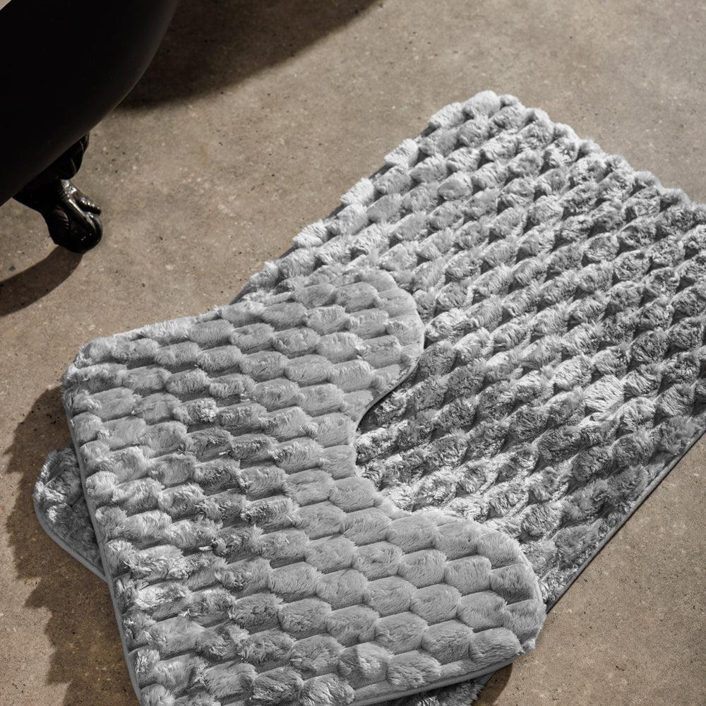 Brooklyn Jacquard Memory Foam Bathroom Mat Light Grey 2 Piece