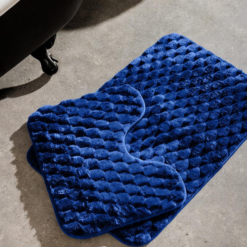 Brooklyn Jacquard Memory Foam Bathroom Mat Navy 2 Piece