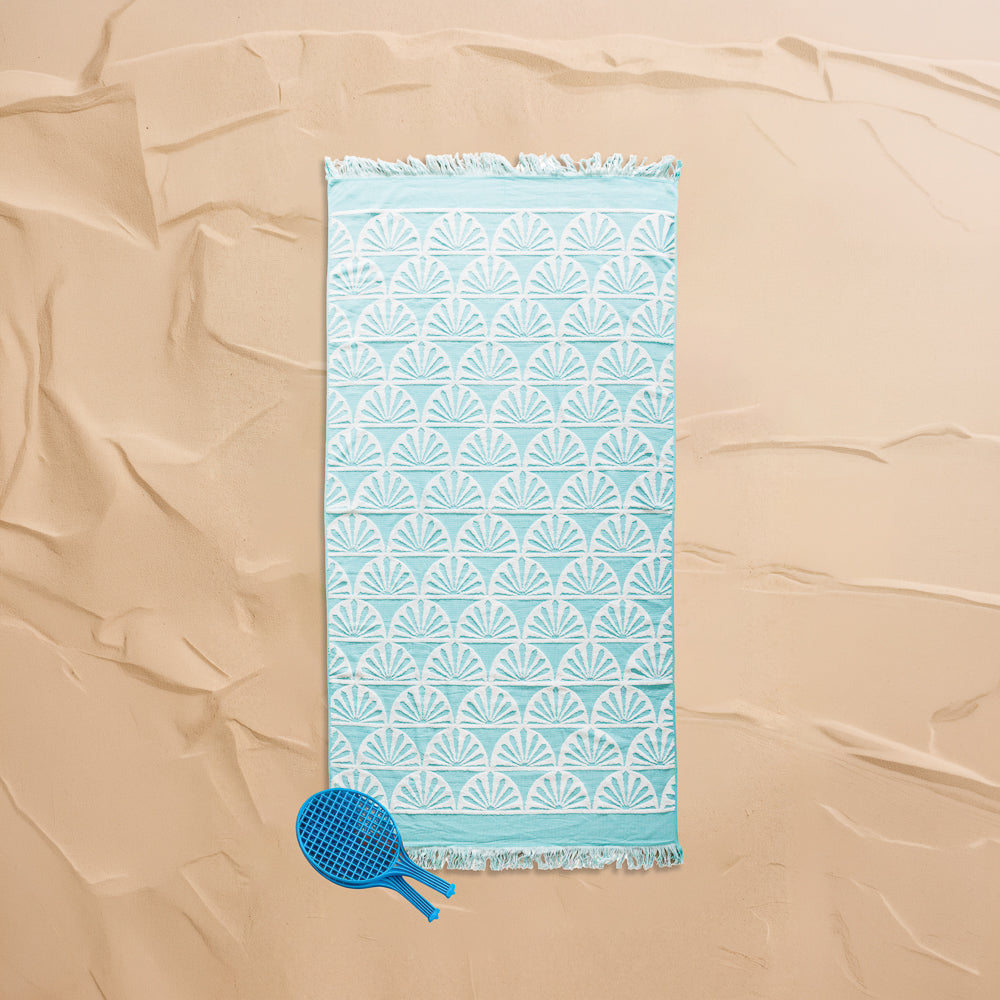 Cotton Collection Jacquard Beach Towel Duck Egg