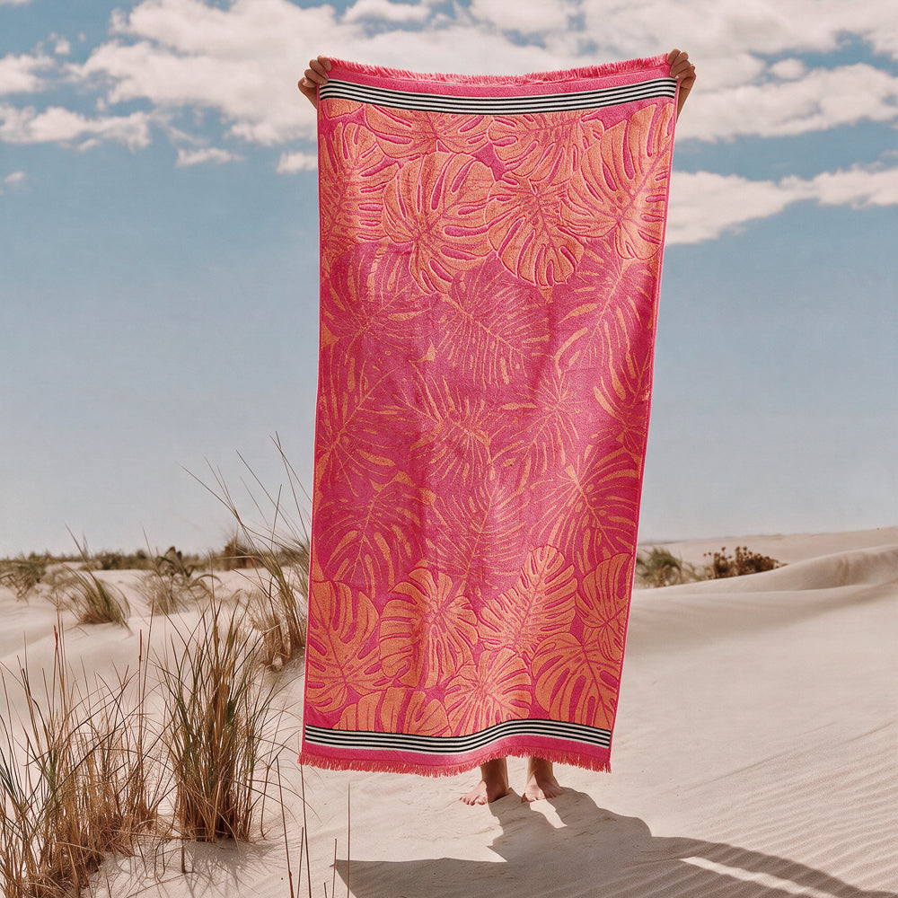 Cotton Collection Jacquard Beach Towel Fushia