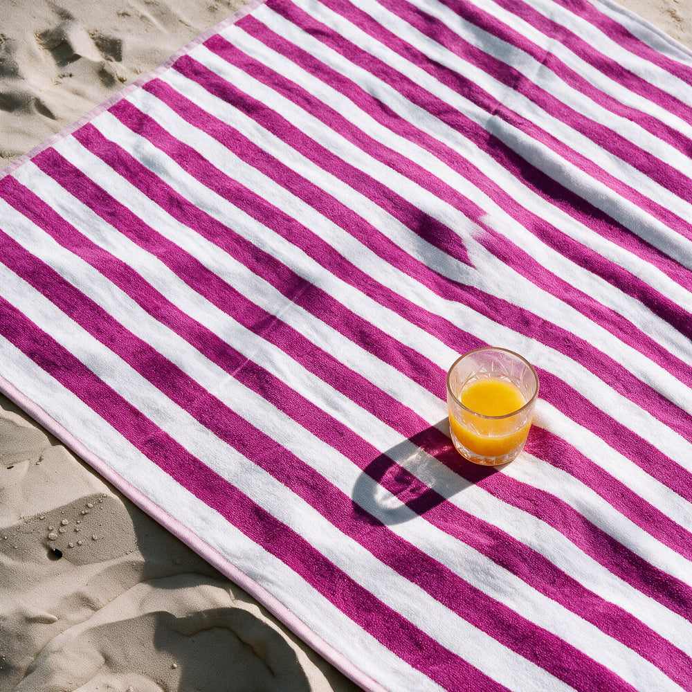 Cotton Collection Jacquard Beach Towel Plum Stripe