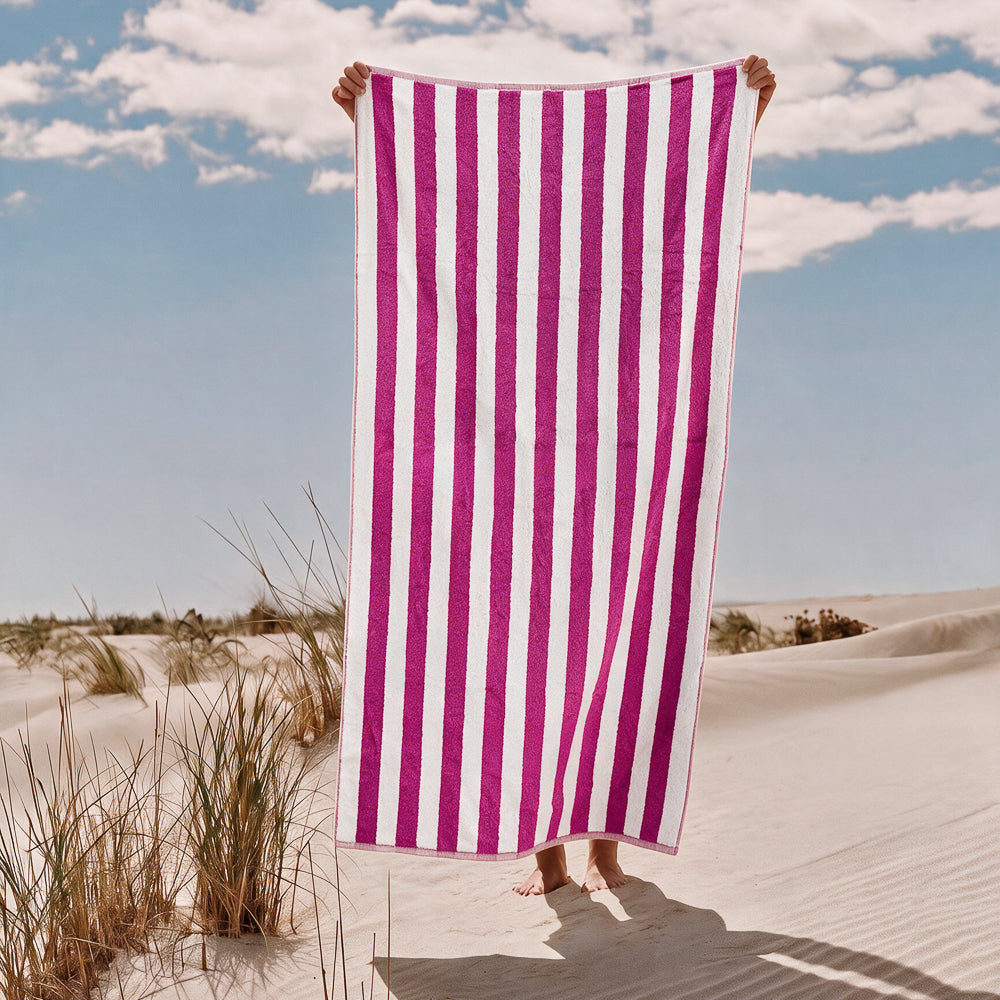 Cotton Collection Jacquard Beach Towel Plum Stripe