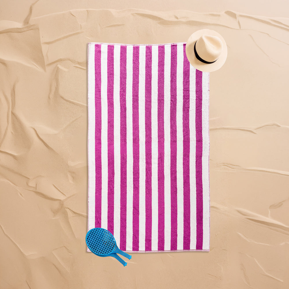 Cotton Collection Jacquard Beach Towel Plum Stripe