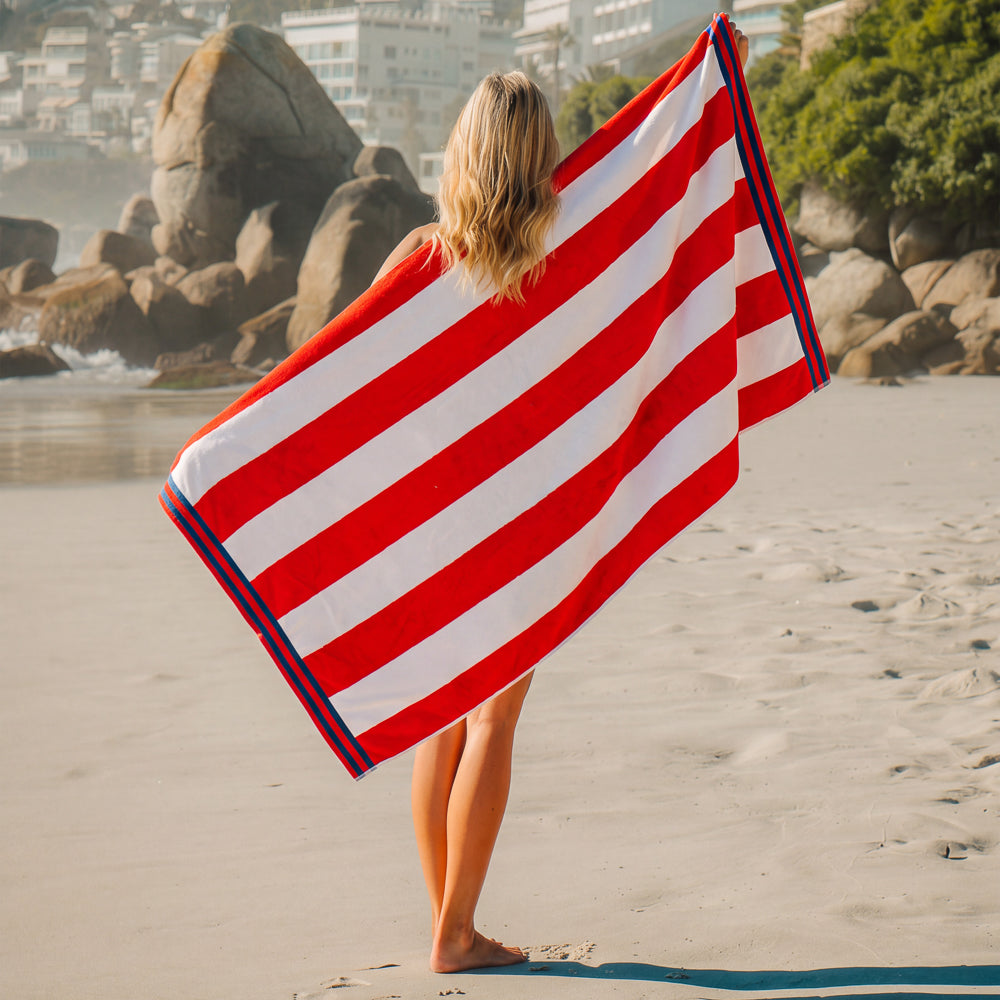Cotton Collection Jacquard Beach Towel Red Stripe