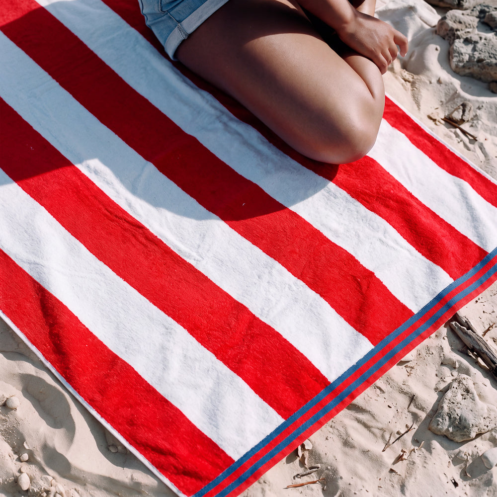 Cotton Collection Jacquard Beach Towel Red Stripe