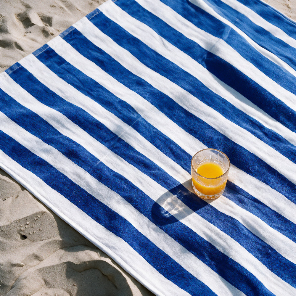 Cotton Collection Jacquard Beach Towel Royal Blue Stripe