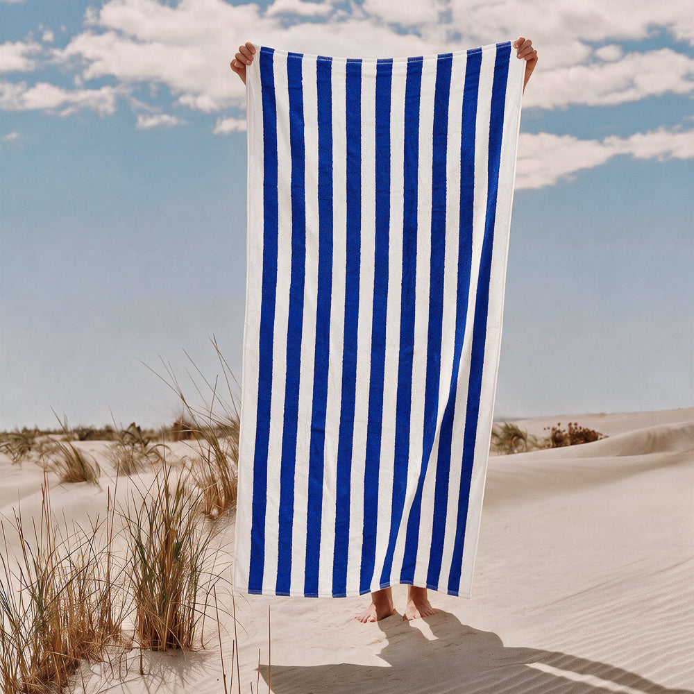 Cotton Collection Jacquard Beach Towel Royal Blue Stripe