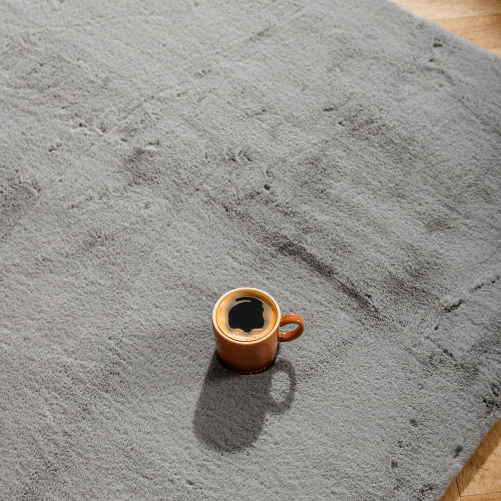 Luxe Plain Rabbit Fur Carpet Light Grey