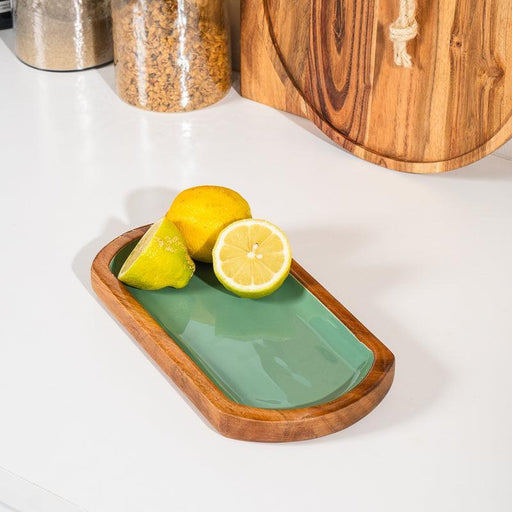 Acacia Wood Oblong Server with Enamel - Ocean-Tray