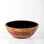 Acacia Wood Salad Bowl with Enamel Black