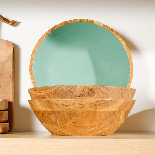 Acacia Wood Salad Bowl with Enamel - Ocean-Bowl