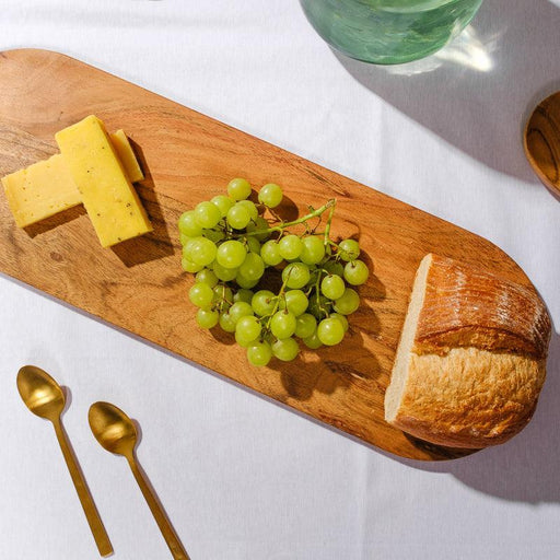 Acacia Wooden Oval Serving Board with Metal Handle - Natural-Tray