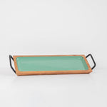 Acacia Wooden Serving Tray with Handles Enamel Mint