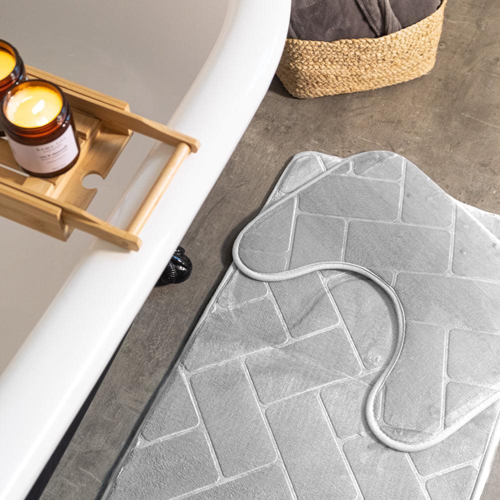 Athens Memory Foam Bathroom Mat Mid Grey 2 Piece-Bath Mats