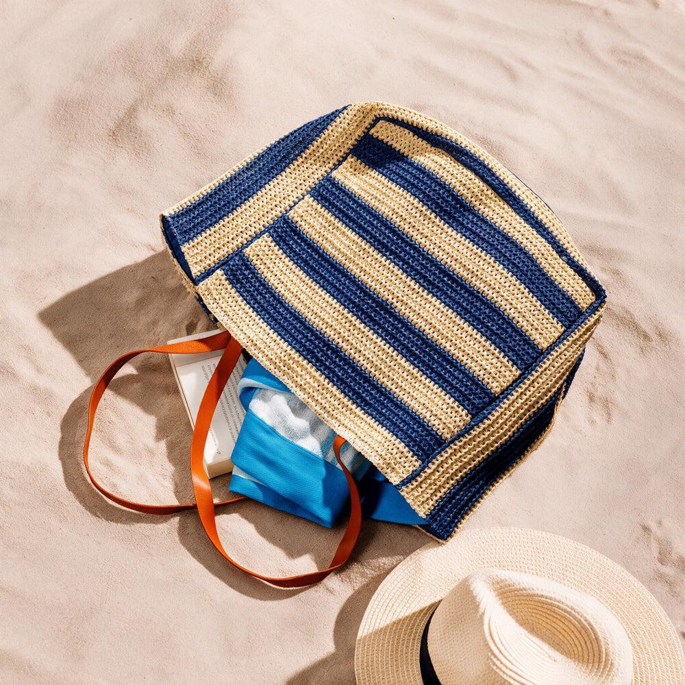 Beach Bag Straw Stripe Blue-Beach Bag