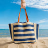 Beach Bag Straw Stripe Blue