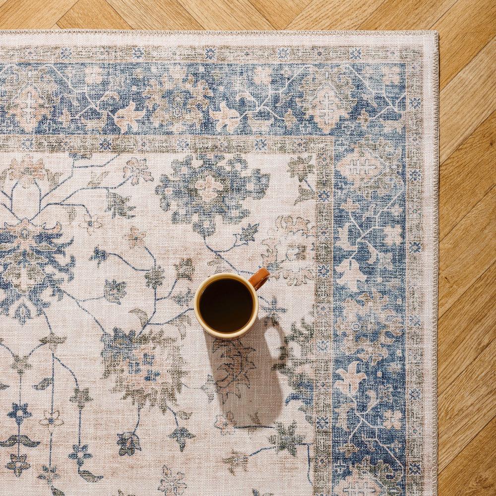 Bloom Printed TexturaWeave Carpet Blue-Carpets/Rugs
