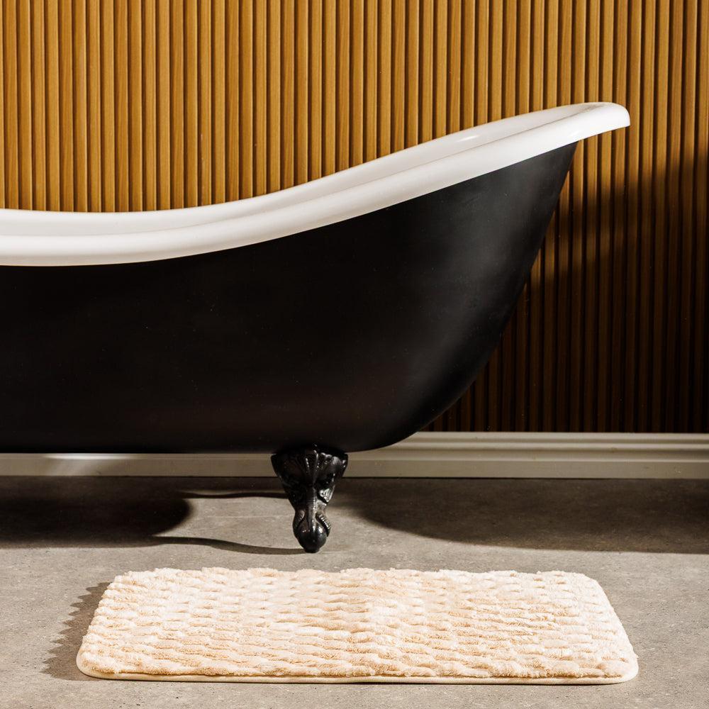 Brooklyn Jacquard Memory Foam Bathroom Mat Beige 2 Piece-Bath Mats