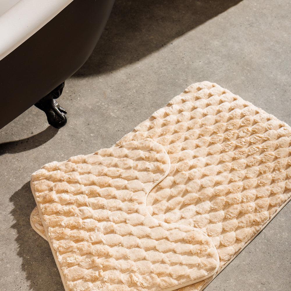 Brooklyn Jacquard Memory Foam Bathroom Mat Beige 2 Piece-Bath Mats