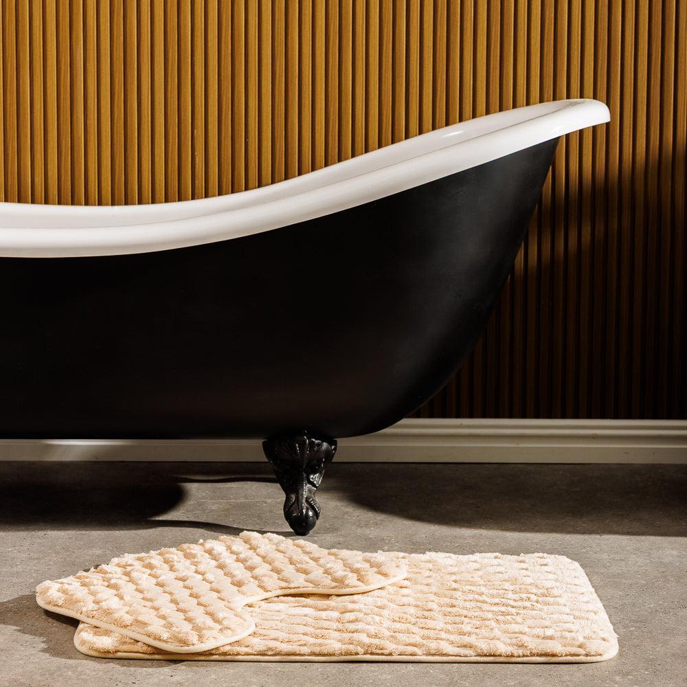 Brooklyn Jacquard Memory Foam Bathroom Mat Beige 2 Piece-Bath Mats