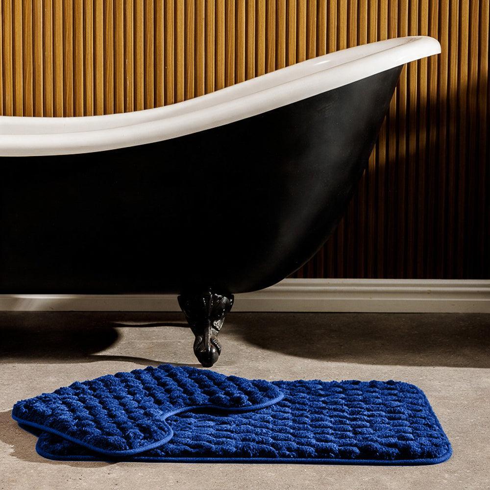 Brooklyn Jacquard Memory Foam Bathroom Mat Navy 2 Piece-Bath Mats