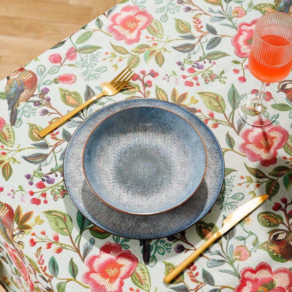 Carmel Designer Birdsong Bloom Tablecloth Aquifer-Tablecloths
