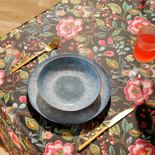 Carmel Designer Birdsong Bloom Tablecloth Black-Tablecloths