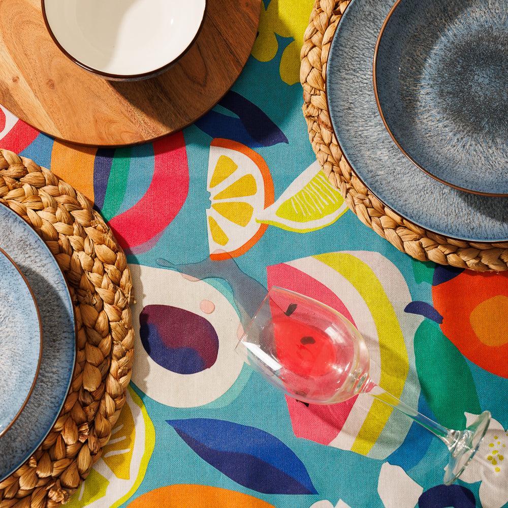 Carmel Designer Pop Fruit Tablecloth Aqua-Tablecloths