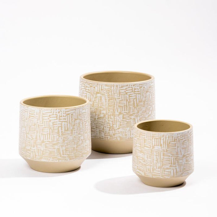 Ceramic Planter Etched - Taupe Criss Cross-Décor