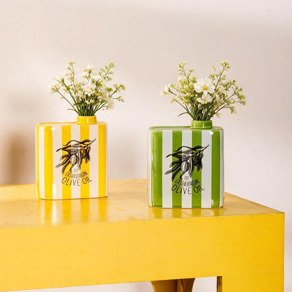 Ceramic Vase Striped Green-Vases