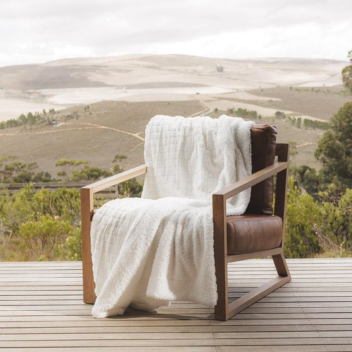 Checked Faux Fur Rabbit Blanket - Winter White-BLANKET