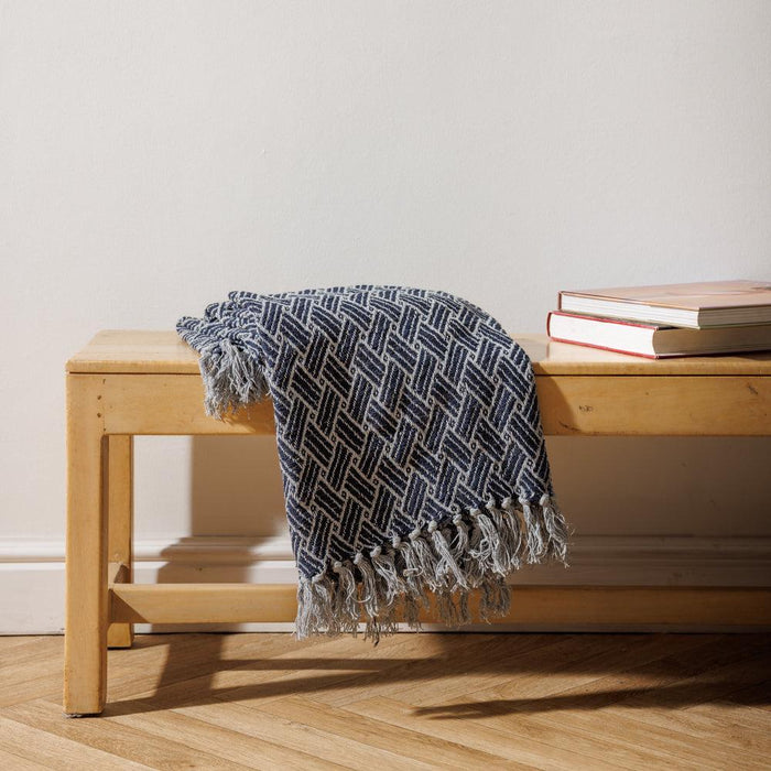 Cotton Bay Big Weave Throw Blue Grey-Throws