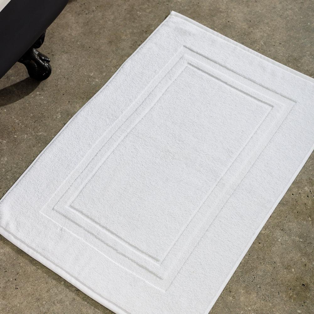Cotton Bay Border Tub Mat White-Bath Mats