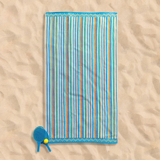 Cotton Collection Bay Breeze Stripes Velour Beach Towel-Beach Towels
