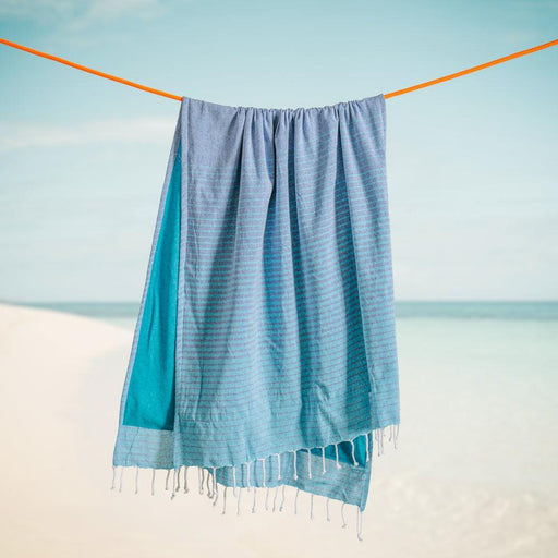 Cotton Bay Cuba Stripe Backed Fouta Indigo Blue and Aqua-Foutas
