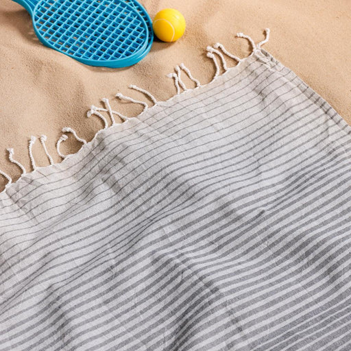 Cotton Bay Cuba Stripe Fouta Bag Grey and Charcoal-Foutas