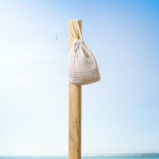 Cotton Bay Cuba Stripe Fouta Bag Grey and Charcoal-Foutas