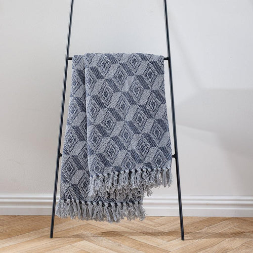Cotton Bay Diamond Weave Throw Blue Grey-Throws