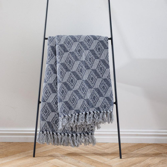 Cotton Bay Diamond Weave Throw Blue Grey-Throws