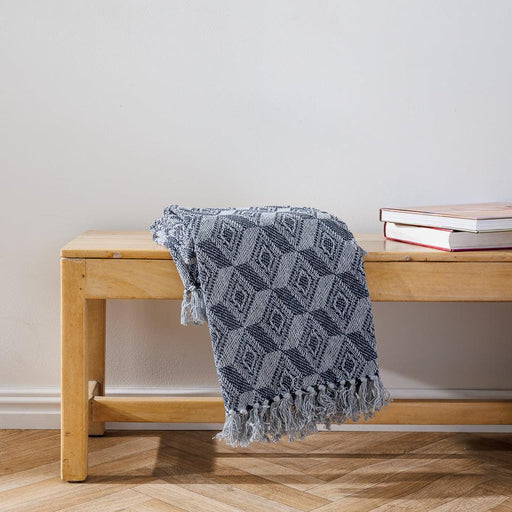 Cotton Bay Diamond Weave Throw Blue Grey-Throws