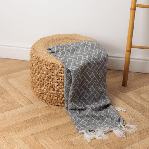 Geometric Lined Jacquard Throw - Grey-Throw