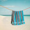 Cotton Bay Laguna Stripe Velour Beach Towel Sea Blue and Grey