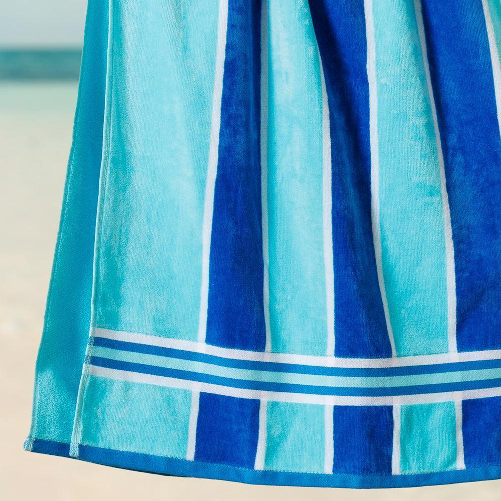 Cotton Bay Laguna Stripe Velour Beach Towel Sky and Royal Blue-Beach Towels