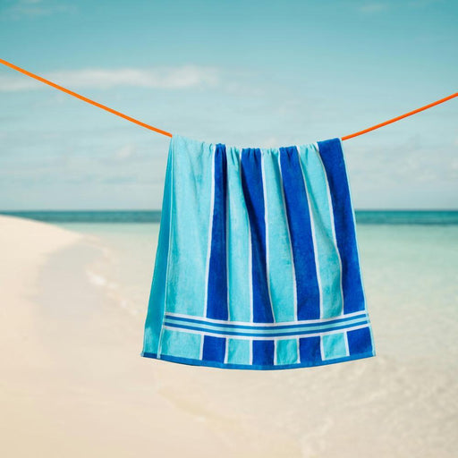 Cotton Bay Laguna Stripe Velour Beach Towel Sky and Royal Blue-Beach Towels