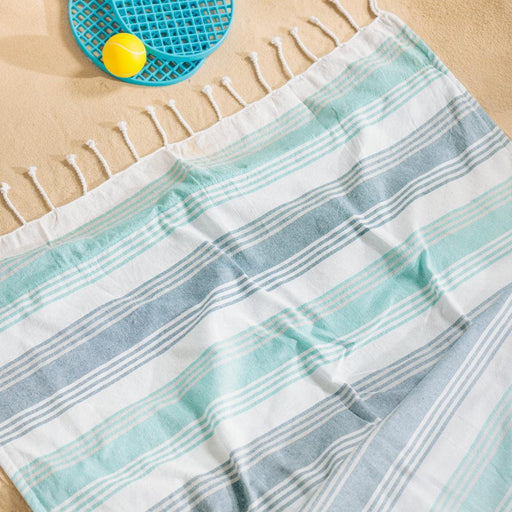Cotton Bay Leo Stripe Backed Fouta Duck Egg and Teal-Foutas