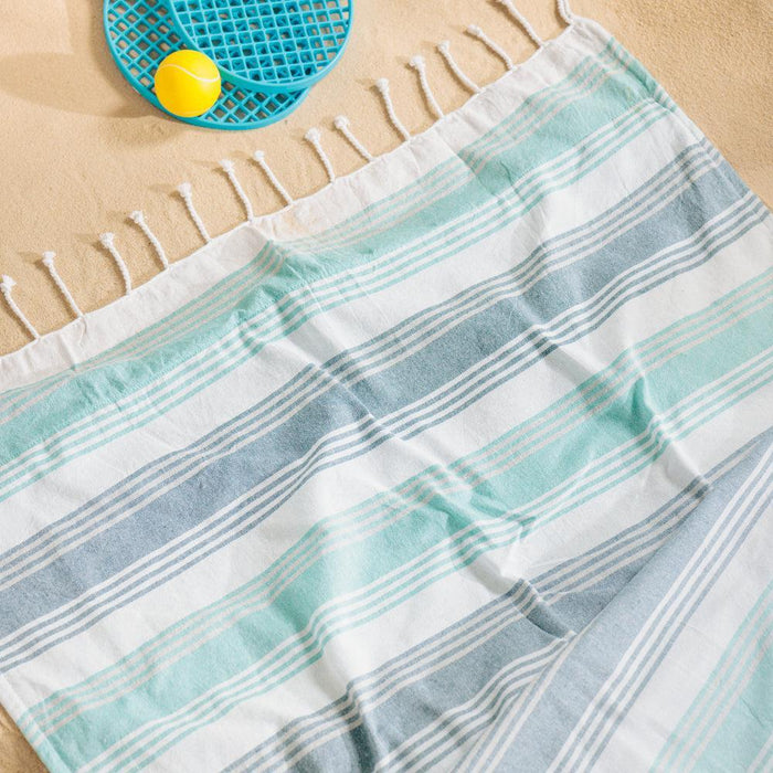 Cotton Bay Leo Stripe Backed Fouta Duck Egg and Teal-Foutas